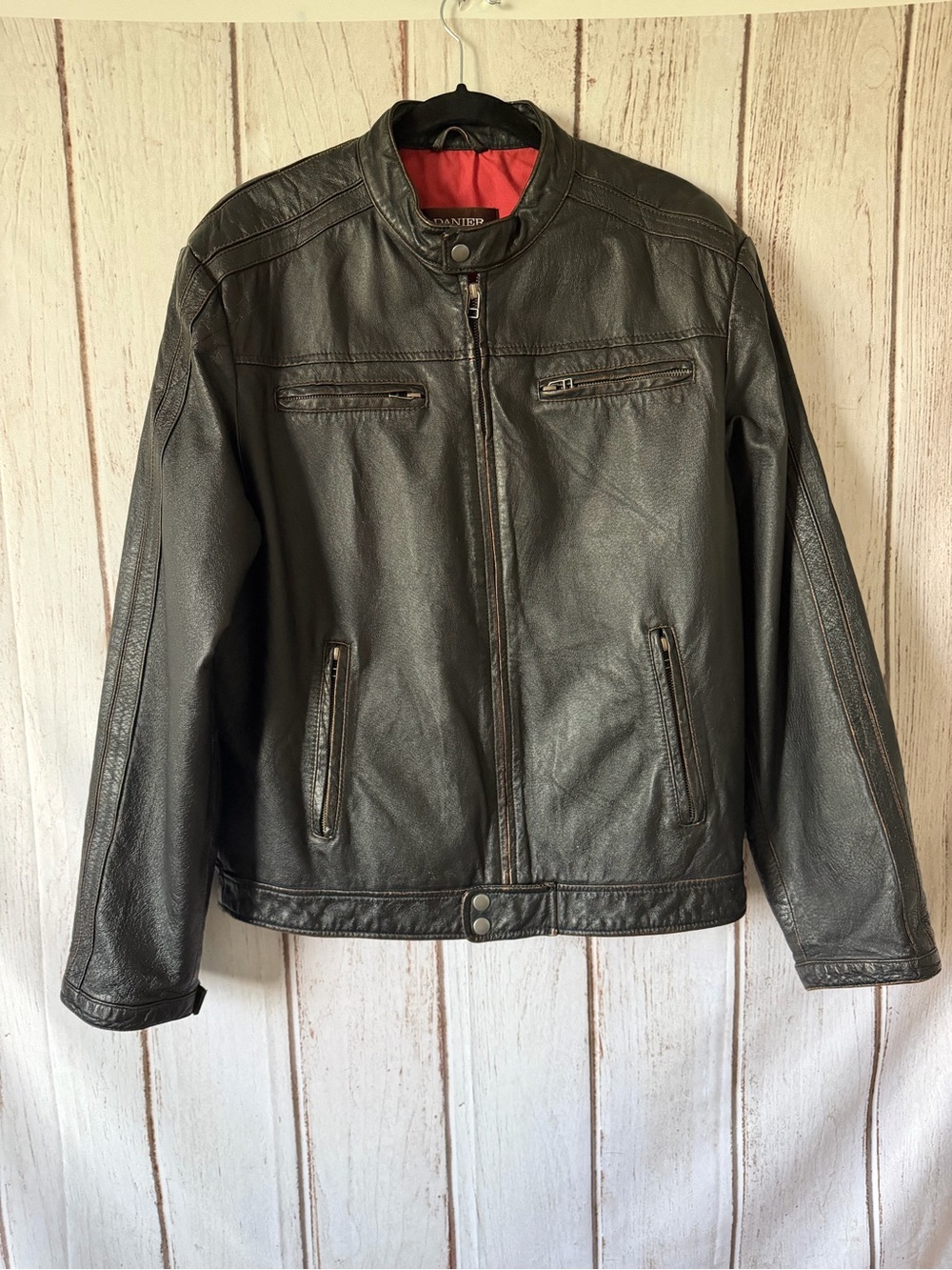 Danier Leather Jacket Men's Cafe Racer Dark Brown Full Zip Moto Size M